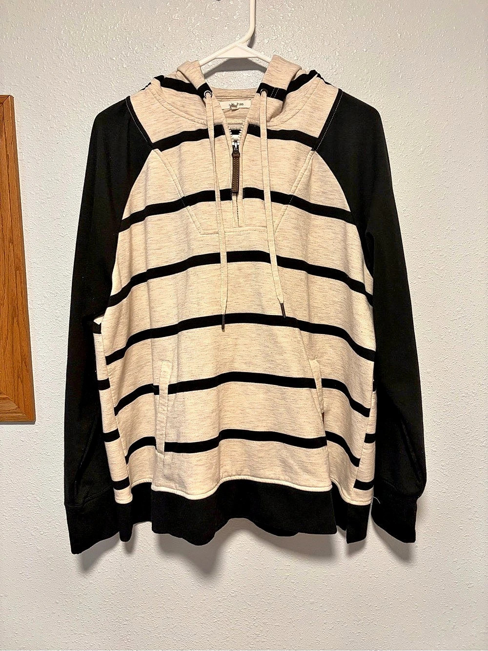 maurices Striped Pullover Hoodie in Black & Cream XL